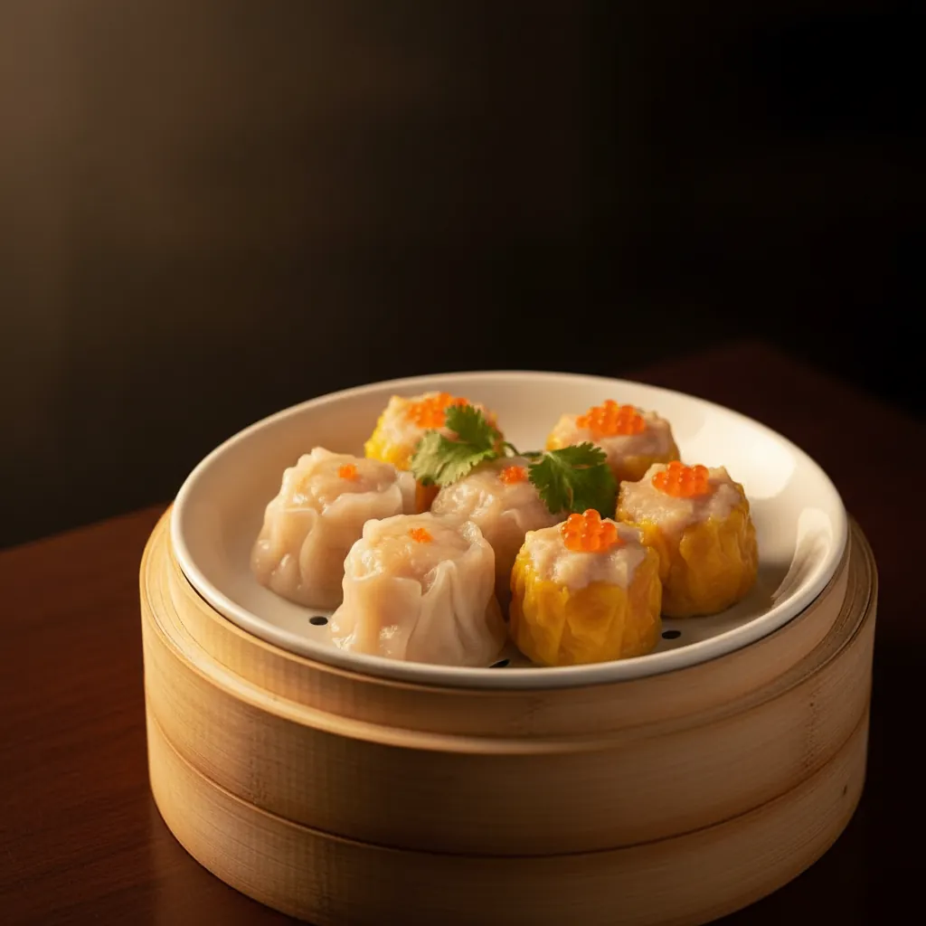 Verse dim sum: har gow en siu mai in bamboe stoommandje