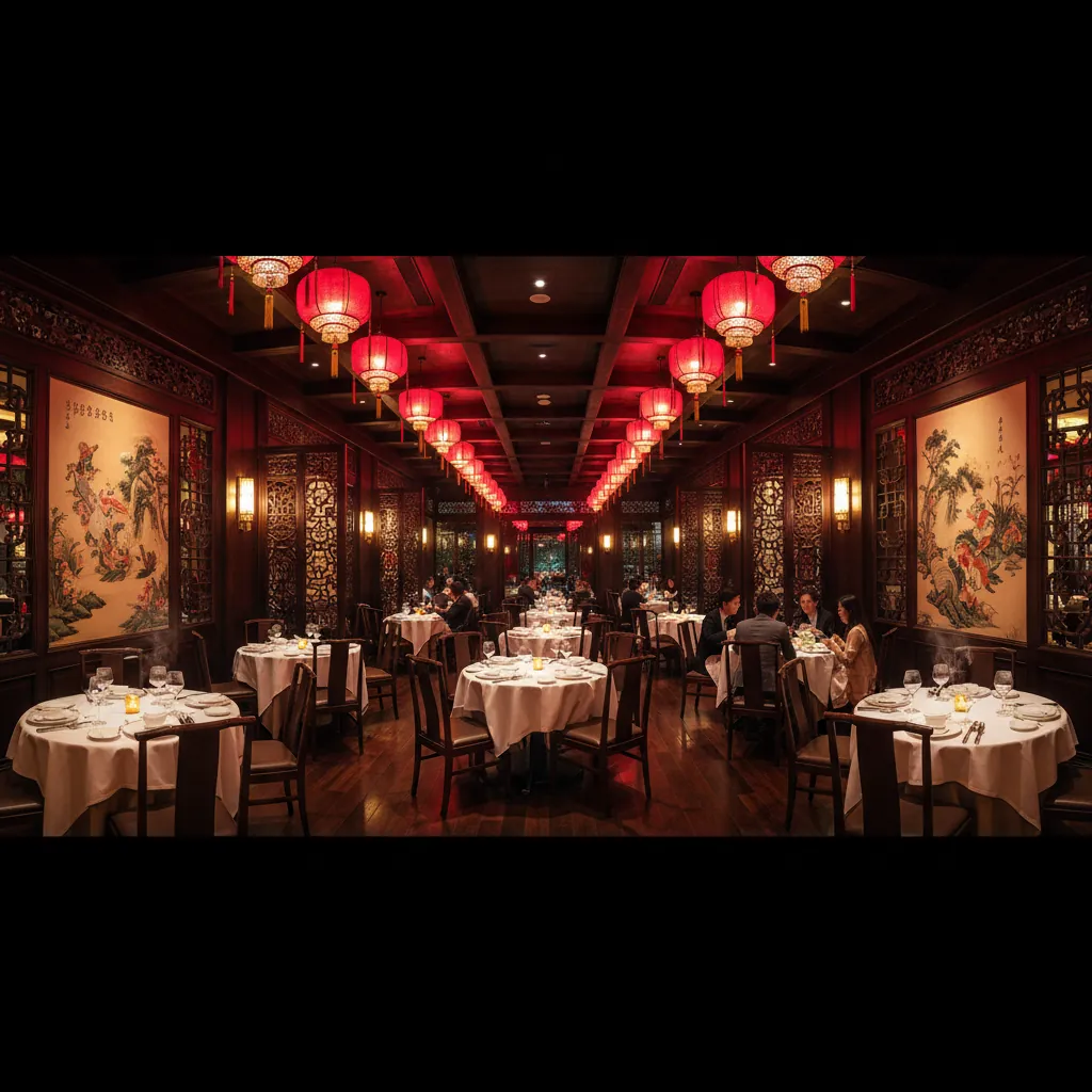 Interieur van Fong Shou restaurant met sfeervolle verlichting
